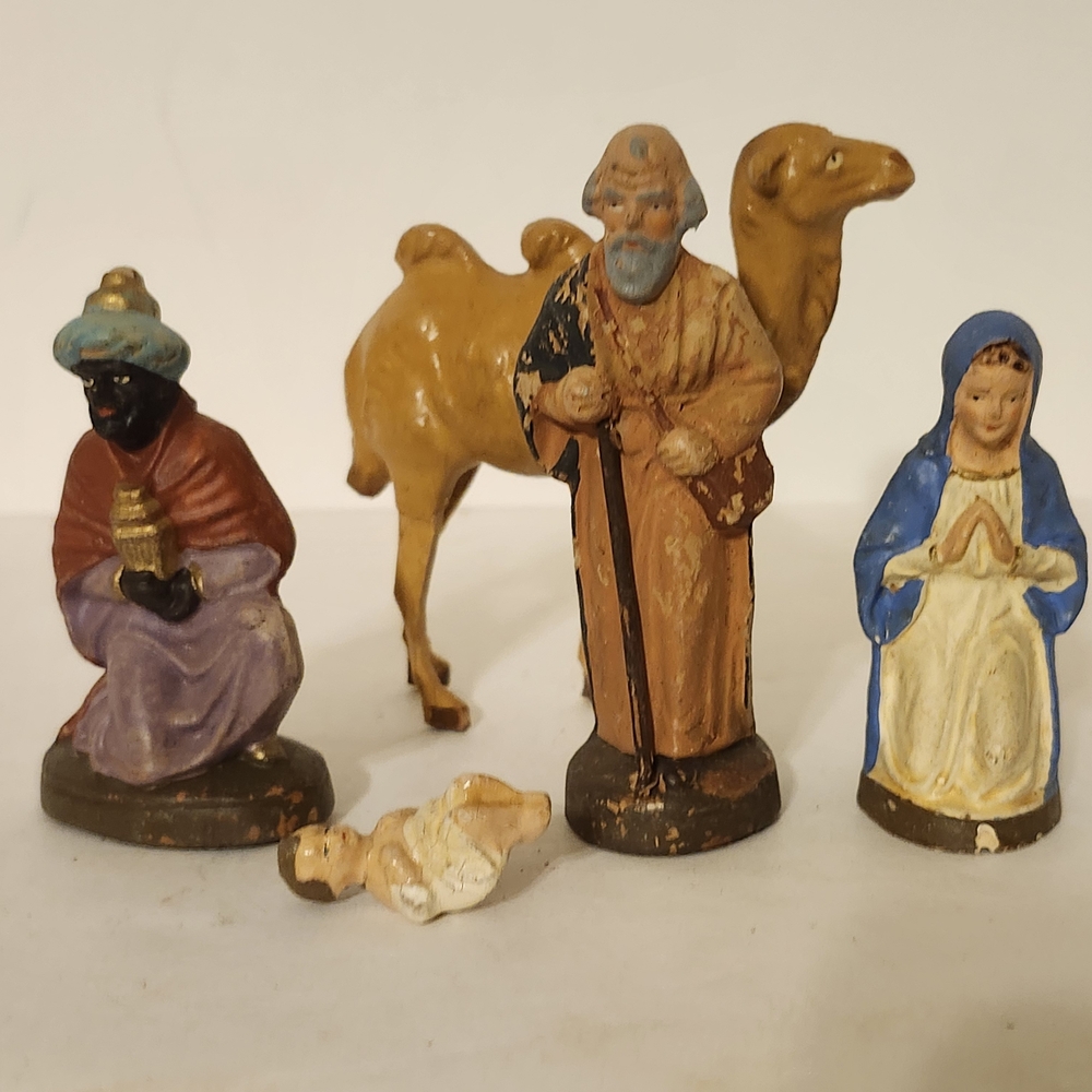Vintage Hand-Painted German Nativity Scene Figurine Set